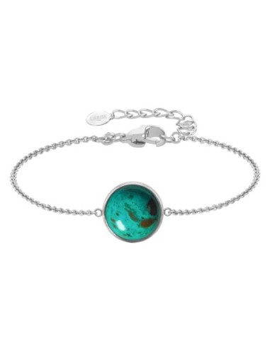 Bracelet argent rhodié - 2,5g -  Chrysocolle - cabochon - 12mm - 15+5cm