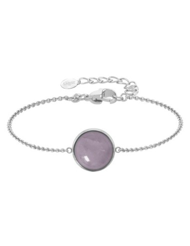 Bracelet argent rhodié - 2,5g -  Quartz Rose - cabochon - 12mm - 15+5cm