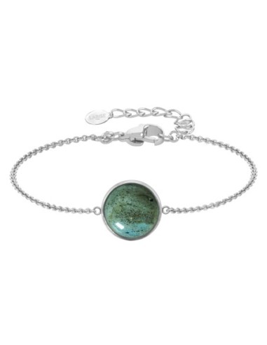 Bracelet argent rhodié - 2,5g -  Labradorite - cabochon - 12mm - 15+5cm