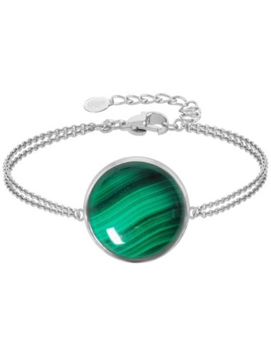 Bracelet argent rhodié - 3,2g -  Malachite - cabochon - 18mm - 15+5cm