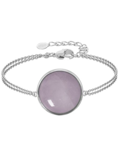 Bracelet argent rhodié - 3,2g -  Quartz Rose - cabochon - 18mm - 15+5cm