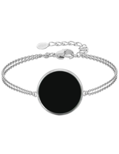 Bracelet argent rhodié - 3,2g -  Onyx - Pierre plate rond - 18mm - 15+5cm