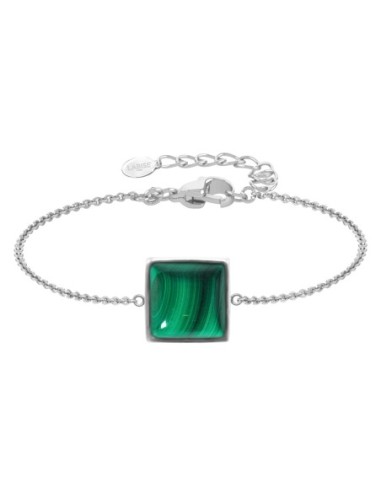 Bracelet argent rhodié - 2,2g -  Malachite - cabochon - 10x10mm - 15+5cm