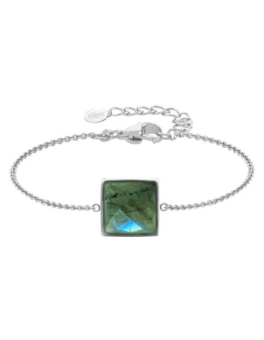 Bracelet argent rhodié - 2,2g -  Labradorite - cabochon - 10x10mm - 15+5cm