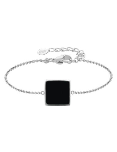 Bracelet argent rhodié - 2,2g -  Onyx - pierre plate - 10x10mm - 15+5cm