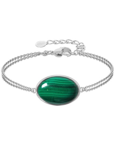 Bracelet argent rhodié - 3g -  Malachite - cabochon - 12x18mm - 15+5cm