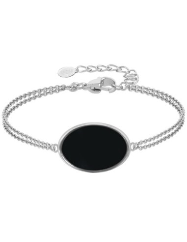 Bracelet argent rhodié - 3g -  Onyx - pierre plate - 12x18mm - 15+5cm