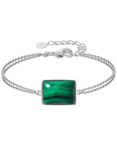 Bracelet argent rhodié - 3,2g -  Malachite - cabochon - 12x14mm - 15+5cm