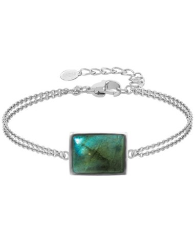 Bracelet argent rhodié - 3,2g -  Labradorite - cabochon - 12x14mm - 15+5cm