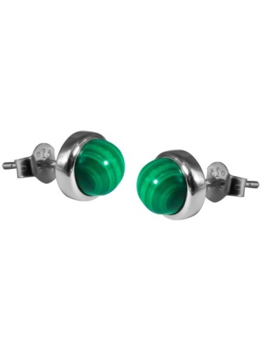 Boucles d'oreilles argent rhodié - 2g -  Malachite - cabochon - 6mm