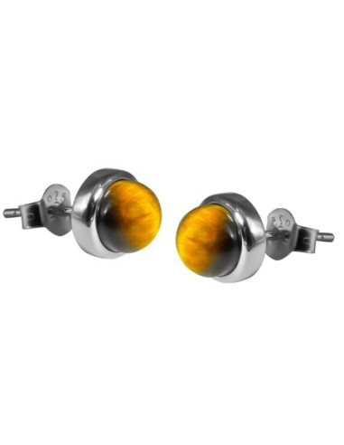 Boucles d'oreilles argent rhodié - 2g -  Œil de tigre - cabochon - 6mm