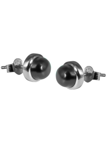 Boucles d'oreilles argent rhodié - 2g -  Onyx - cabochon - 6mm