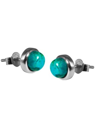 Boucles d'oreilles argent rhodié - 2g -  Chrysocolle - cabochon - 6mm