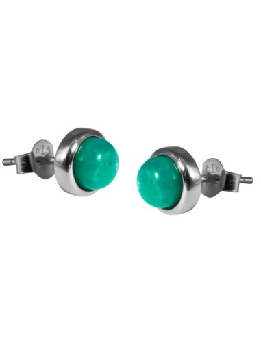 Boucles d'oreilles argent rhodié - 2g -  Amazonite - cabochon - 6mm