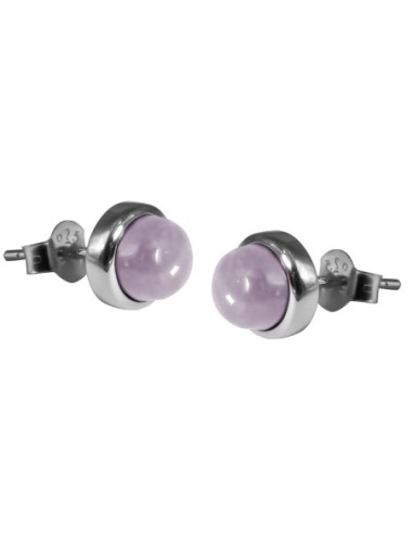 Boucles d'oreilles argent rhodié - 2g -  Quartz Rose - cabochon - 6mm