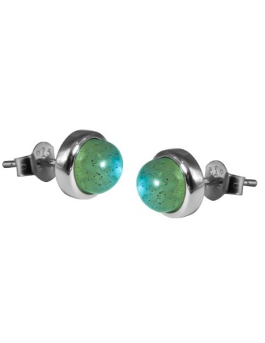 Boucles d'oreilles argent rhodié - 2g -  Labradorite - cabochon - 6mm