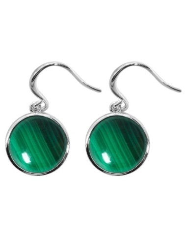 Boucles d'oreilles argent rhodié - 3,2g -  Malachite - cabochon - 12mm