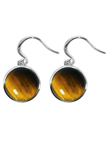 Boucles d'oreilles argent rhodié - 3,2g -  Œil de tigre - cabochon - 12mm