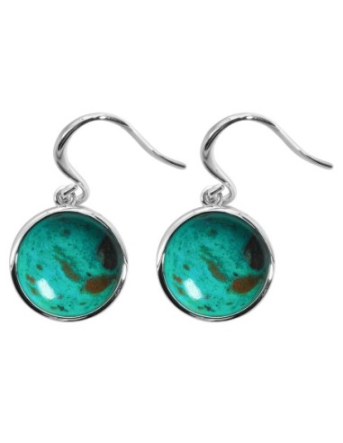 Boucles d'oreilles argent rhodié - 3,2g -  Chrysocolle - cabochon - 12mm