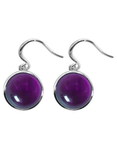 Boucles d'oreilles argent rhodié - 3,2g -  Améthyste - cabochon - 12mm