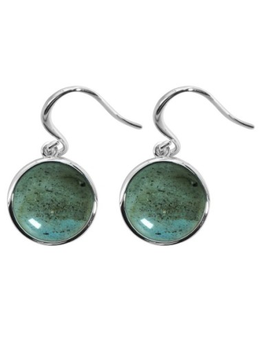 Boucles d'oreilles argent rhodié - 3,2g -  Labradorite - cabochon - 12mm