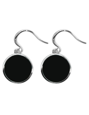 Boucles d'oreilles argent rhodié - 3,2g -  Onyx - Pierre plate rond - 12mm