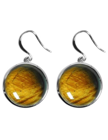 Boucles d'oreilles argent rhodié - 4,2g -  Œil de tigre - cabochon - 18mm