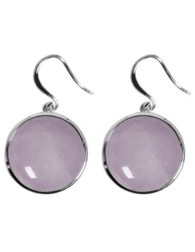 Boucles d'oreilles argent rhodié - 4,2g -  Quartz Rose - cabochon - 18mm