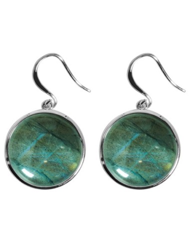 Boucles d'oreilles argent rhodié - 4,2g -  Labradorite - cabochon - 18mm