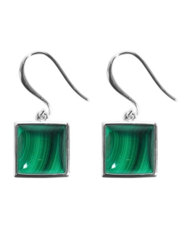 Boucles d'oreilles argent rhodié - 2,8g -  Malachite - cabochon - 10x10mm