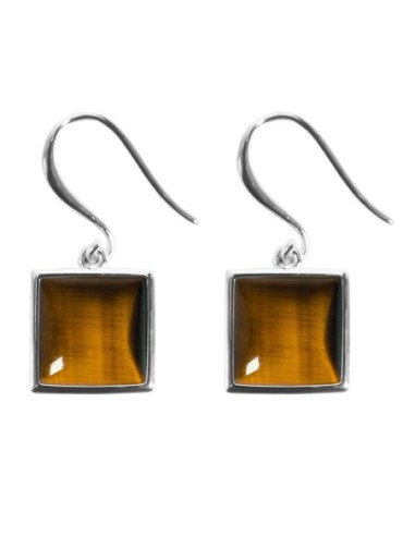 Boucles d'oreilles argent rhodié - 2,8g -  Œil de tigre - cabochon - 10x10mm