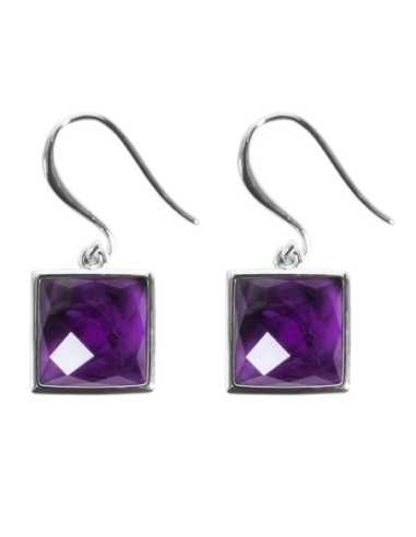 Boucles d'oreilles argent rhodié - 2,8g -  Améthyste - cabochon - 10x10mm