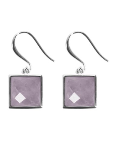 Boucles d'oreilles argent rhodié - 2,8g -  Quartz Rose - cabochon - 10x10mm