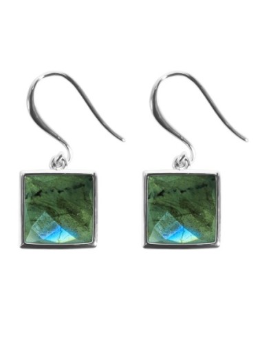 Boucles d'oreilles argent rhodié - 2,8g -  Labradorite - cabochon - 10x10mm