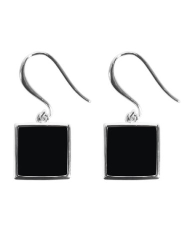 Boucles d'oreilles argent rhodié - 2,8g -  Onyx - pierre plate - 10x10mm