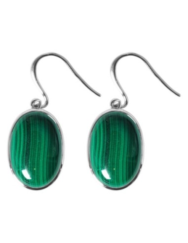 Boucles d'oreilles argent rhodié - 3,5g -  Malachite - cabochon - 12x18mm