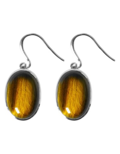 Boucles d'oreilles argent rhodié - 3,5g -  Œil de tigre - cabochon - 12x18mm