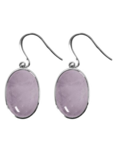 Boucles d'oreilles argent rhodié - 3,5g -  Quartz Rose - cabochon - 12x18mm