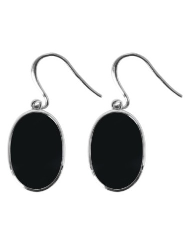 Boucles d'oreilles argent rhodié - 3,5g -  Onyx - pierre plate - 12x18mm