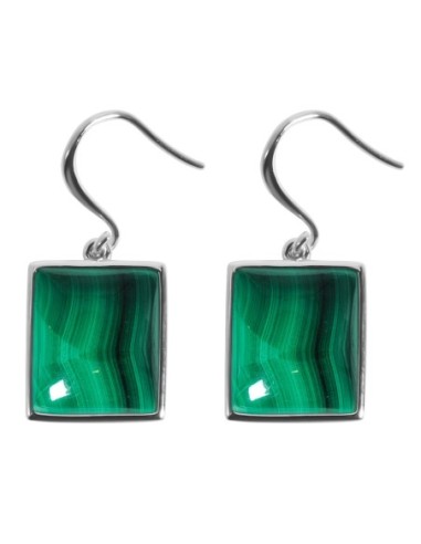 Boucles d'oreilles argent rhodié - 3,8g -  Malachite - cabochon - 12x14mm