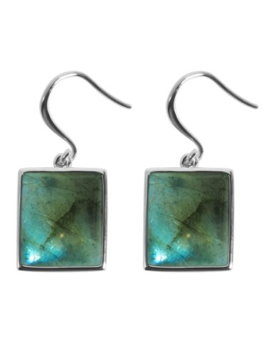 Boucles d'oreilles argent rhodié - 3,8g -  Labradorite - cabochon - 12x14mm