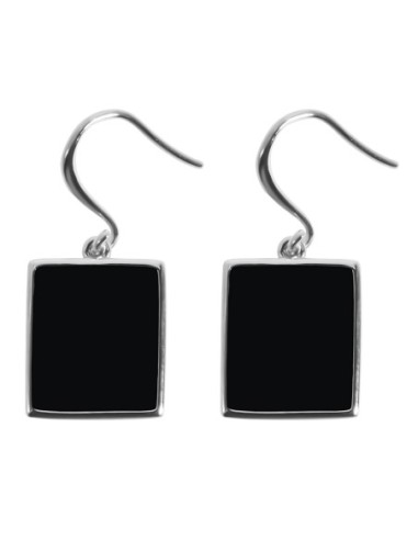 Boucles d'oreilles argent rhodié - 3,8g -  Onyx - pierre plate - 12x14mm