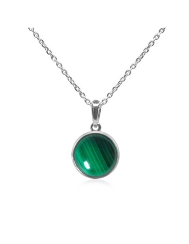 Pendentif argent rhodié - 1,4g -  Malachite - cabochon - 12mm