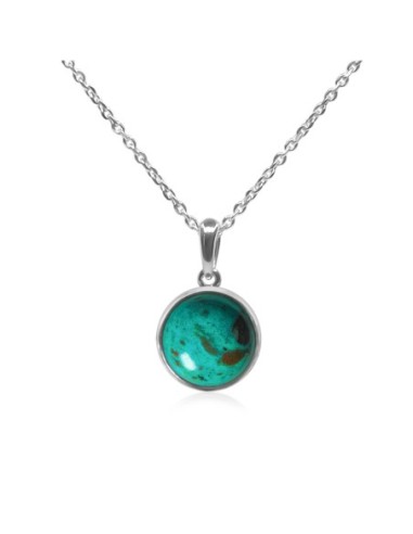 Pendentif argent rhodié - 1,4g -  Chrysocolle - cabochon - 12mm