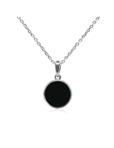 Pendentif argent rhodié - 1,4g -  Onyx - Pierre plate rond - 12mm