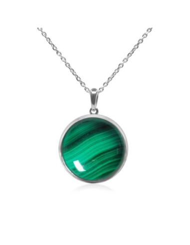 Pendentif argent rhodié - 2,3g -  Malachite - cabochon - 18mm