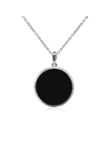 Pendentif argent rhodié - 2,3g -  Onyx - Pierre plate rond - 18mm