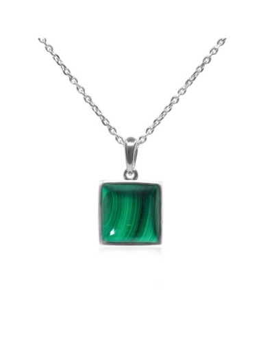 Pendentif argent rhodié - 1,3g -  Malachite - cabochon - 10x10mm