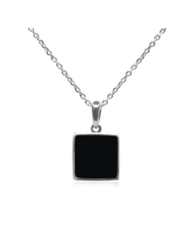 Pendentif argent rhodié - 1,3g -  Onyx - pierre plate - 10x10mm