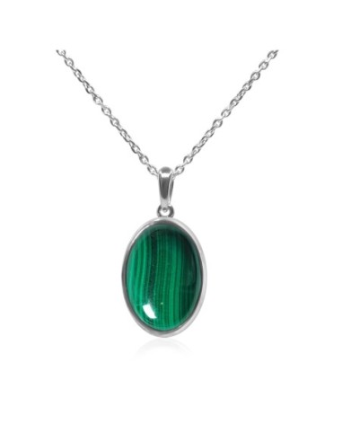 Pendentif argent rhodié - 1,7g -  Malachite - cabochon - 12x18mm